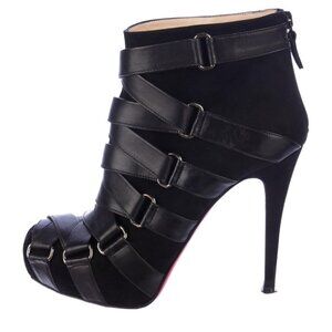 Christian Louboutin Black Leather Nitoinimoi 120 Bandage Ankle Boots Size 38